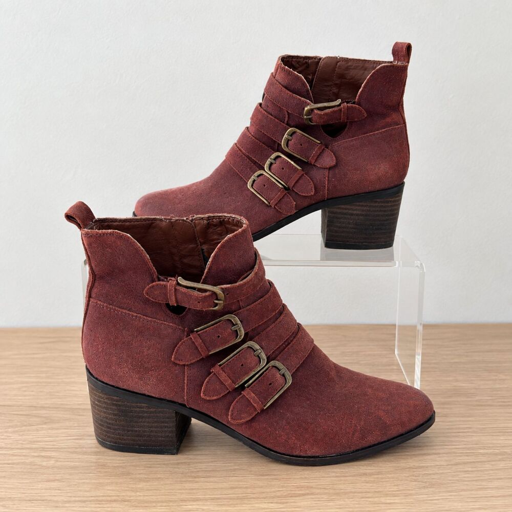 Lucky Brand Loreniah Booties Women's 7.5 Sable Brown Suede Buckle Ankle FLAW